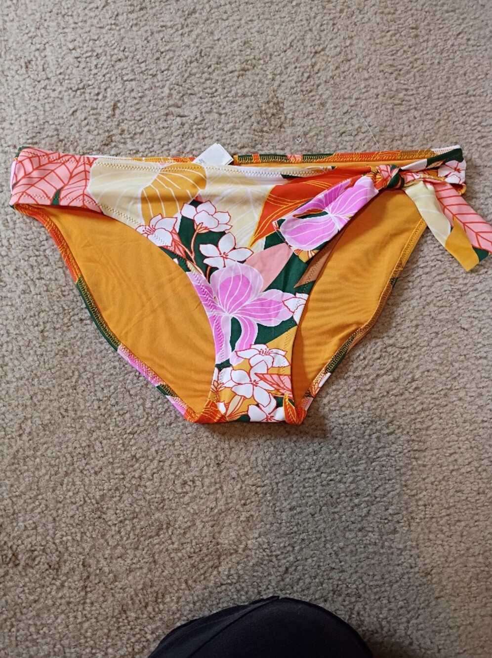 aerie Floral Tie-Side Swim Bottoms in Mustard, Pink & Green